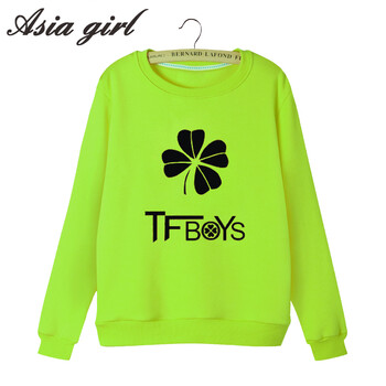 
                                        Asiagirl tfboys同款衣服卫衣女秋冬季新款圆领长袖上衣圆领大码加绒衫定制 灰色白王源 M                