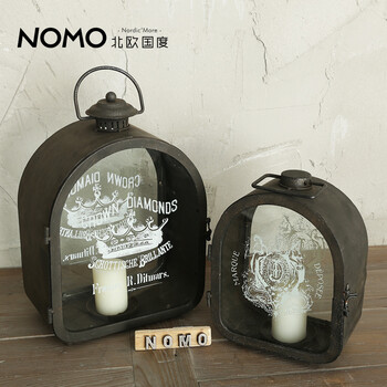 NOMO 美式乡村铁艺风灯装饰品 菲耶兰铁皮系列-复古怀旧防风烛台 大号