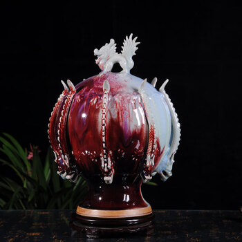 钧瓷器 礼品 省大师 任明丽 窑口宝光瓷坊 九龙樽 42*32*32cm h1271