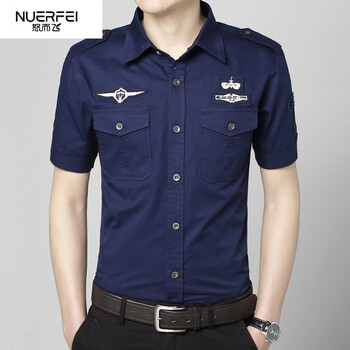 衬衣韩版夏季纯棉青年军装大码工作服潮流休闲港风男装警服特警衬衣