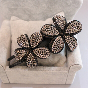 奇色妈妈盘发鸭嘴夹花朵发梳大号发夹头饰 韩版水钻卡子发饰插梳横夹