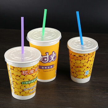 一次性纸杯豆浆杯带盖加厚现磨豆浆杯子家用打包杯定制1000只 时光500