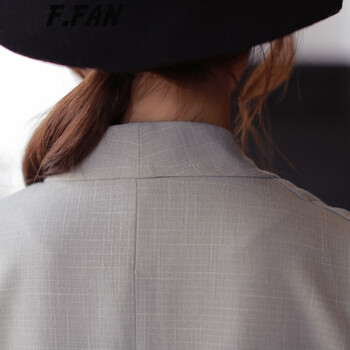 番番 F.FAN 秋装新款韩版百搭修身显瘦中长款小西装休闲外套女 99390 浅灰色 L