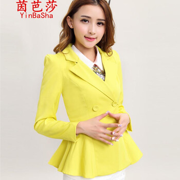 茵芭莎  2014新款韩版休闲小西装修身气质女式外套收腰小西服女GT6838 黄绿色 L