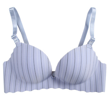 性感无钢圈上托内衣套装女条纹日系少女学生内衣胸罩 浅蓝 单内衣 80b
