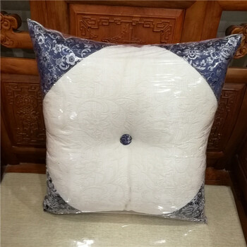 红木实木沙发圈椅中国风绸缎古典婚庆靠垫抱枕餐椅坐垫 青花瓷(扣枕)