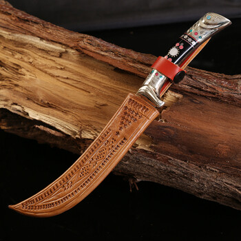 克娄嘟玛 新疆英吉沙小刀 新疆刀 新疆手工艺品 黑钢吞口弯刀 黄铜