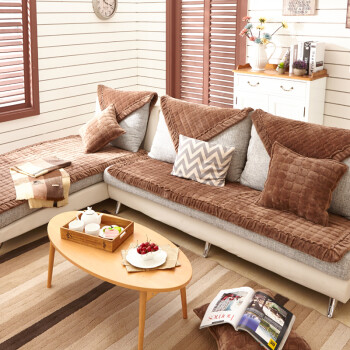 组合沙发巾 时尚 布艺防滑加厚 纯色沙发坐垫靠背 罩套飘窗垫 咖啡色