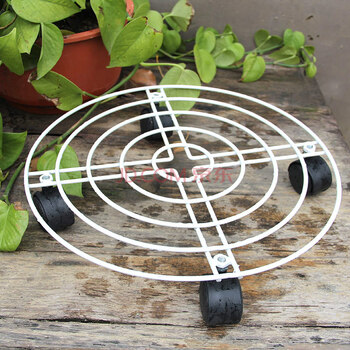 铁艺移动花架移动托盘 带滚轮花盆托盘塑料圆形底盘带万向轮 白色30cm