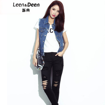 跞典Leen&Deen  秋季百搭牛仔短款背心马甲 蓝色 M