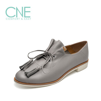 【惠】CNE 新款女鞋时尚休闲日系圆头系带粗跟低跟女单鞋板鞋CNE 9T27103 灰色 GYG 36