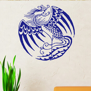 古人思 青花瓷凤凰图腾中国风墙贴纸 中式家居客厅沙发电视背景装饰