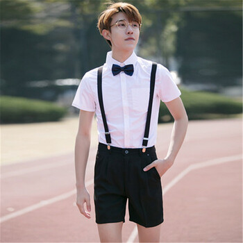 校服水手服学院风背带裙jk制服女抖音 黑短裤 短袖 绅士蓝领结 背带 s