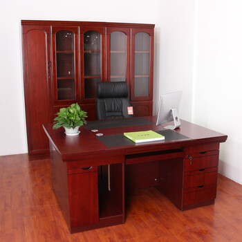 办公桌椅组合 2人位实木皮政府单位写字台 教师双人桌 酒红色 1