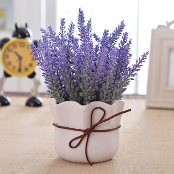 仿真薰衣草干花盆栽摆设 客厅家居装饰花艺绿植摆件 荷边圆瓶