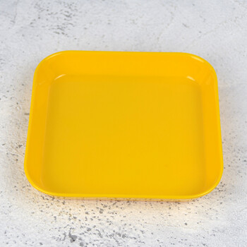 塑料干果小盘子水果盘碟子甜品点心盘密胺餐桌骨碟垃圾盘碟 方盘黄色