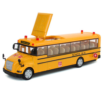 凯迪威 汽车模型校车合金车模型玩具工程车模型挖钻机 带声光校车