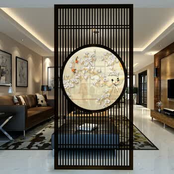 定制新中式屏风实木隔断木格栅落地通顶玄关入户客厅餐厅办公酒店sn