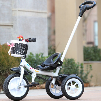 脚踏车手推车小孩自行车宝宝玩具车1-2-3-4岁 白色 黑白色豪华双脚踏