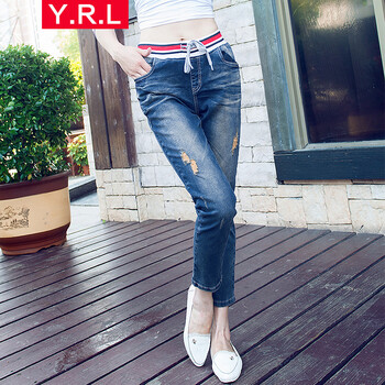 Y.R.L女裤2015新款九分牛仔裤女夏薄款小脚裤大码女装显瘦铅笔裤 浅蓝色 26码