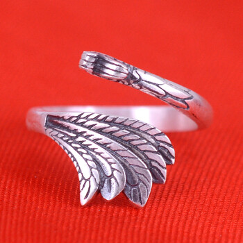 纯已久银饰 990足银复古凤凰开口戒指 时尚个性复古凤凰银指环 活口