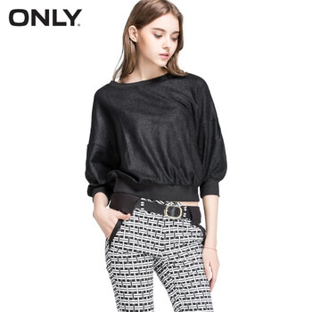 ONLY秋装新品圆领蝙蝠七分袖短款T恤上衣女T|114330084 010黑 170/88A/L
