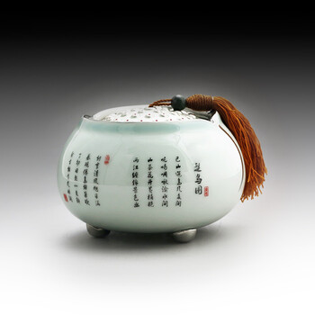 
                                        巴蜀一品 茶叶罐陶瓷密封罐 便携普洱储物罐纯锡罐茶具 遛鸟图 商务礼品礼物送领导长辈客户                