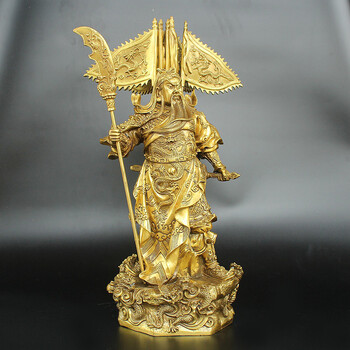 黄铜九龙关公铜像摆件武财神关羽关二爷家居乔迁开业礼品家居办公室