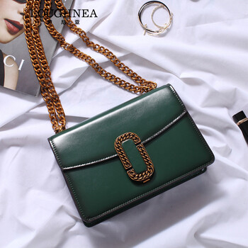 loughnea真皮女包单肩斜挎小包2018新款韩版潮链条包锁扣小方包女防盗
