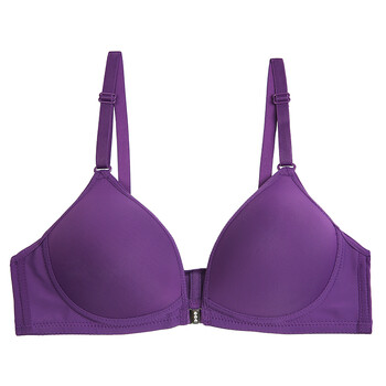 新薄款前扣无钢圈内衣性感学生少女士光面聚拢舒适透气文胸罩 紫色