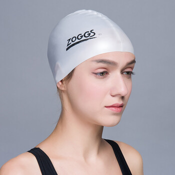 zoggs 泳帽长发儿童防水护耳舒适男女士儿童硅胶贴合训练泳帽 白色