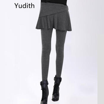 Yudith2015秋冬大码假两件包臀贴钻大摆假两件纯色打底裤女 8852菱形钻石深灰 均码