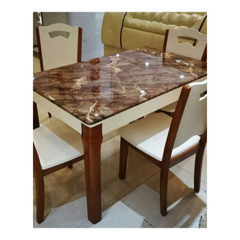大理石餐桌 长方形 北欧大理石台面饭桌 现代简约 一桌六椅 餐桌 1.