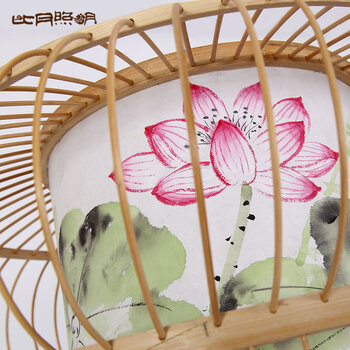 比月现代中式餐厅客厅灯具东南亚创意工程灯手绘田园竹编吊灯3961 碧荷