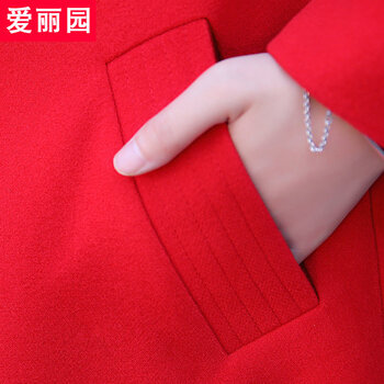 2015秋冬装新款韩版毛呢大衣女款修身中长款外套女 加厚夹棉单排扣呢衣外套 大 红 M