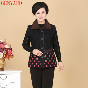 GENYARD2015秋季大码女装外套时尚翻领复古印花修身个性百搭牛仔马甲女 一色 XXXL