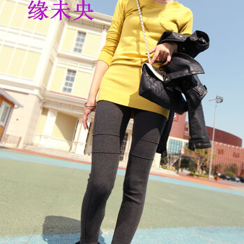 缘未央2015秋冬新款休闲加绒加厚孕妇托腹裤铅笔显瘦孕妇打底裤X3073A826 深灰色 XL