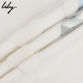 Lily冬装新款女装修身套头衫纱网长袖T恤114430L8267 本白-61色 160/84A/M