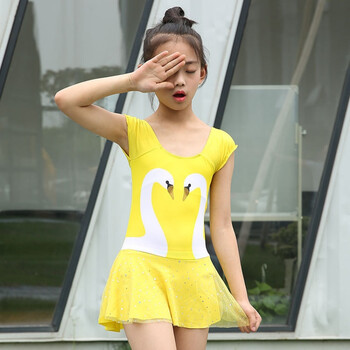 韩国儿童泳衣女孩宝宝连体小天鹅粉女童宝宝婴儿可爱网纱裙式泳装