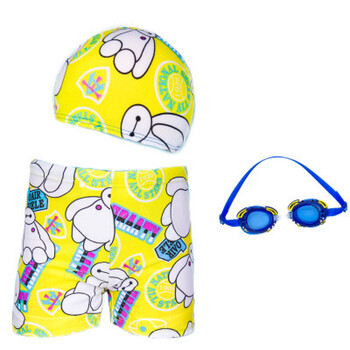 儿童泳衣男童泳裤中大童分体游泳衣男孩可爱卡通宝宝泳装六件套 黄色