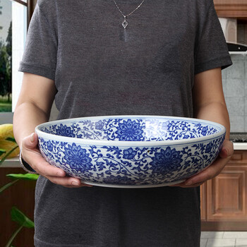 中式特大碗家用青花陶瓷大碗面碗汤碗12寸餐具蒸鱼盘剁椒鱼头盘