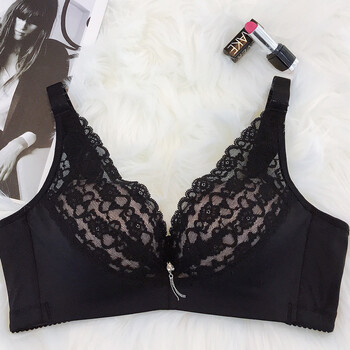 2018春夏新款无钢圈聚拢文胸上托收副乳性感蕾丝女士内衣 黑色 38b
