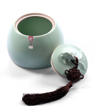 云品家居 陶瓷 汝窑茶叶罐 配件 汝瓷开片 茶叶罐大号 茶罐 大号汝窑金鱼茶叶罐