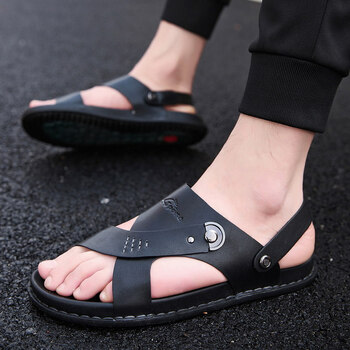 品牌男士两用凉拖度假脱鞋男半拖鞋男英伦懒人拖鞋一字拖潮拖jx361k