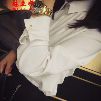 魅立妍2015新款女装韩版纯色衬衫雪纺白色长袖衬衫女长袖衬衣 白色 XL