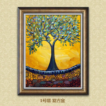 纯手绘抽象油画壁炉挂画客厅楼道有框画酒店装饰画黄金发财 1号框