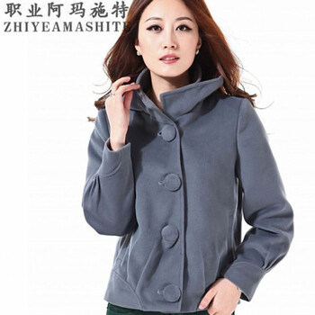 职业阿玛施特品牌女装正品2015秋冬装新款韩版长袖加厚保暖羊毛毛呢短外套妈妈装连帽OL上装 灰色 4码/L 重120