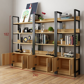 铁艺置物架落地储物展示架简约现代货架创意隔板带柜书柜钢木书架 5层