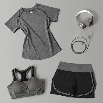 健身瑜伽服跑步服速干服运动t恤短袖短裤 灰色短袖短裤三件套(高腰版)