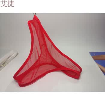 全透明露毛,低腰细带女士三角内裤度诱惑性感加大码胖mm网纱1 红色